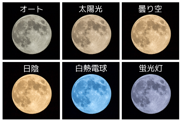 月の写真　ホワイトバランスの違い