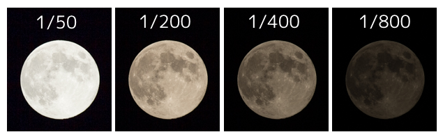 シャッター速度の違いによる月の写真